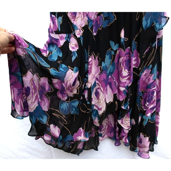 Eva Blue Y2K Maxi Dress 6 Beaded Floral Purple Faux Wrap Feminine Fairy Core - Picture 5 of 8